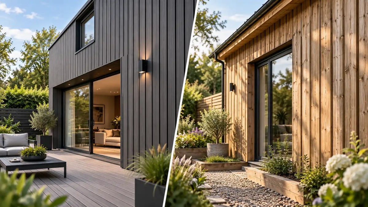 Composite cladding vs timber cladding comparison on UK homes showing modern exterior finishes
