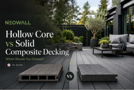 Hollow composite decking boards for a modern UK garden deck