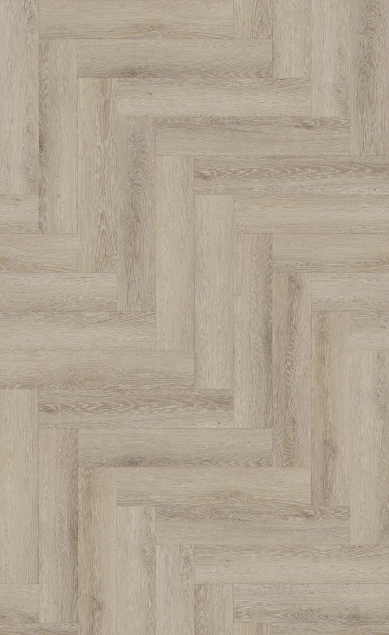 Neowall Herringbone Butternut Beige wall panels with light wood-effect finish