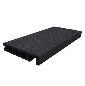 Charcoal composite decking bull nose board showing rounded front edge profile for deck step finishing