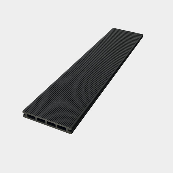 Charcoal outdoor composite decking board profile showing 135mm width and 25mm thickness