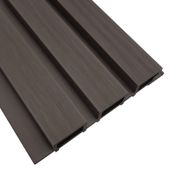 Chocolate brown composite slat wall panel by Neowall for interior and exterior wall design