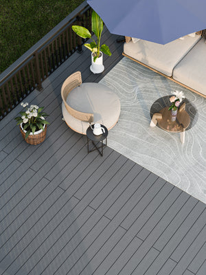 Neowall Co Extrusion Dual Decking Cement Grey & Natural board for modern outdoor decking areas