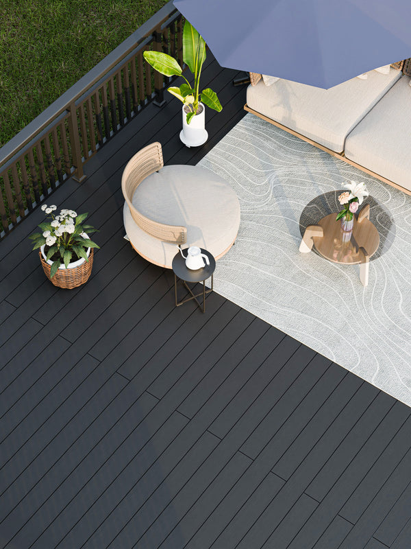 Neowall Co Extrusion Dual Decking Charcoal & Anthracite board for modern outdoor decking