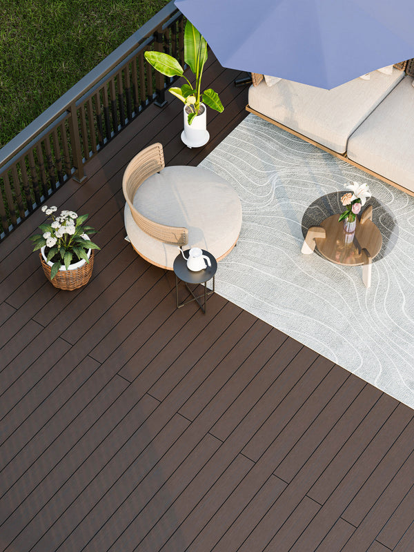 Neowall Co Extrusion Dual Decking Teak & Choco Brown board for modern outdoor decking areas