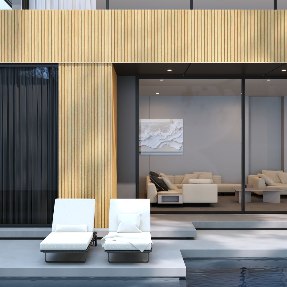 Neowall Composite SlatWall Teak wood effect wall cladding panel for feature walls