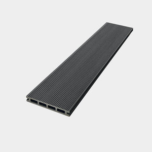 Grey outdoor composite decking board profile showing 135mm width and 25mm thickness