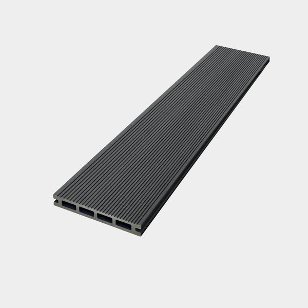 Grey outdoor composite decking board profile showing 135mm width and 25mm thickness