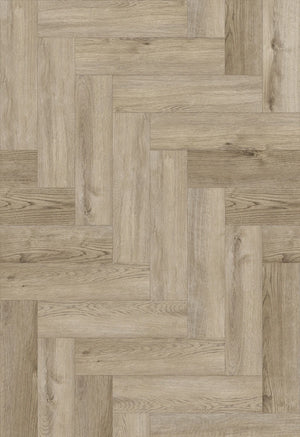 Light wood-effect herringbone panels for elegant interior feature wall