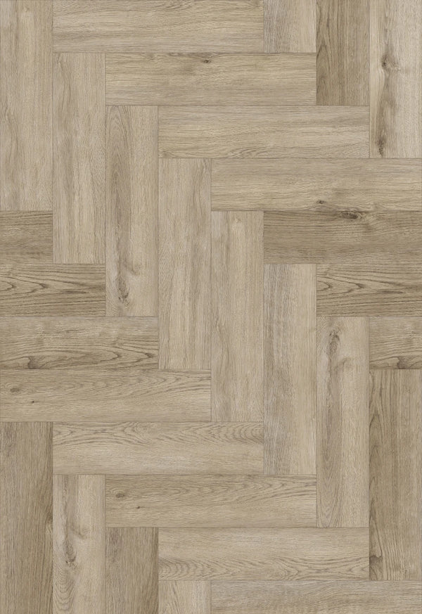 Light wood-effect herringbone panels for elegant interior feature wall
