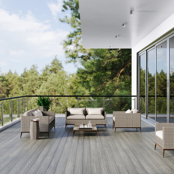 Neowall Composite Decking Grey board for garden patios and outdoor decking areas