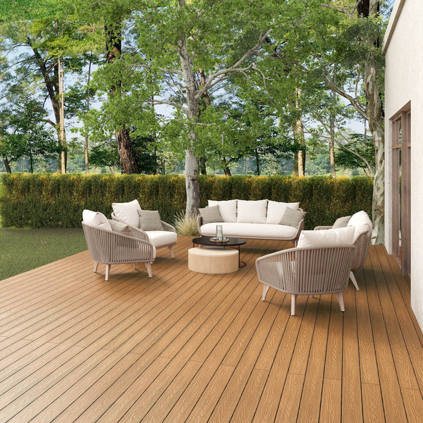 Neowall Composite Decking Teak board for garden patios and outdoor decking areas
