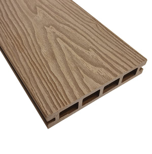 Teak composite decking board showing natural wood-effect finish