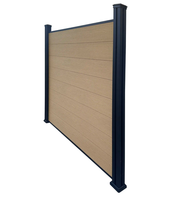Teak composite garden fencing installed in outdoor space