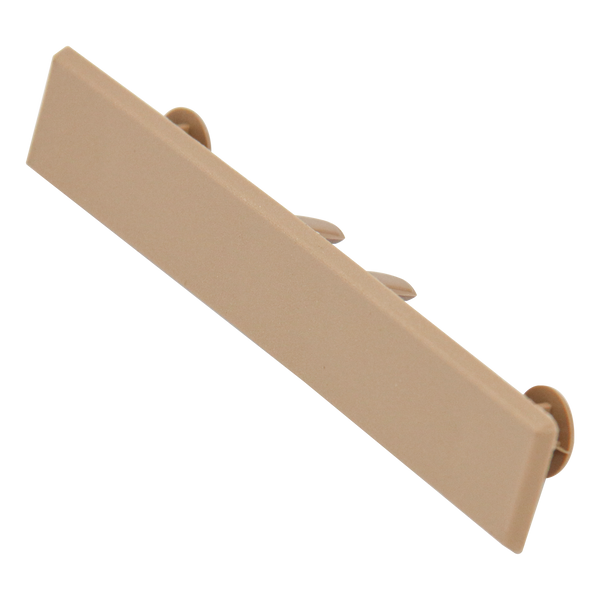 Teak wood effect composite decking end caps by Neowall for finishing exposed decking edges