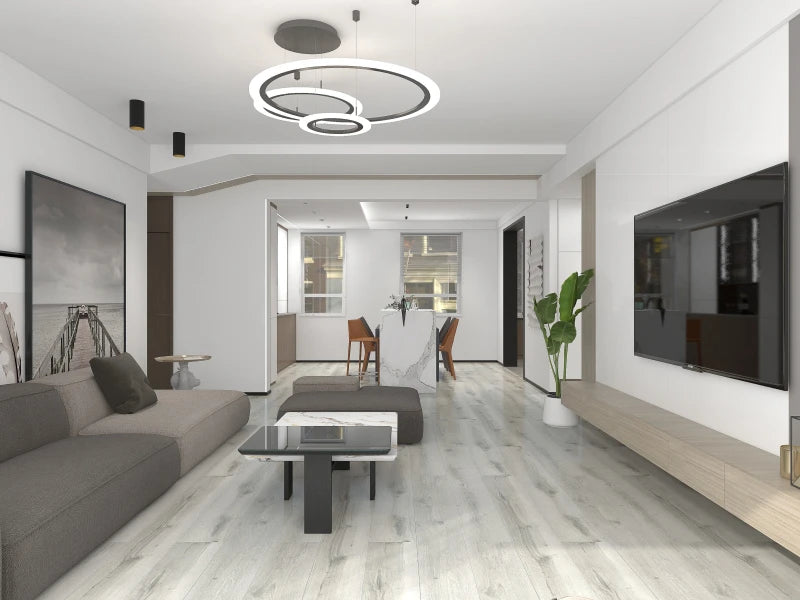 Neowall Herringbone Warm Walnut flooring with rich wood-effect finish