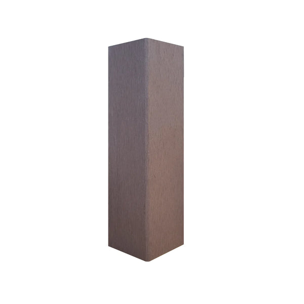 Wood-effect brown composite end trim for clean exterior edge finishing