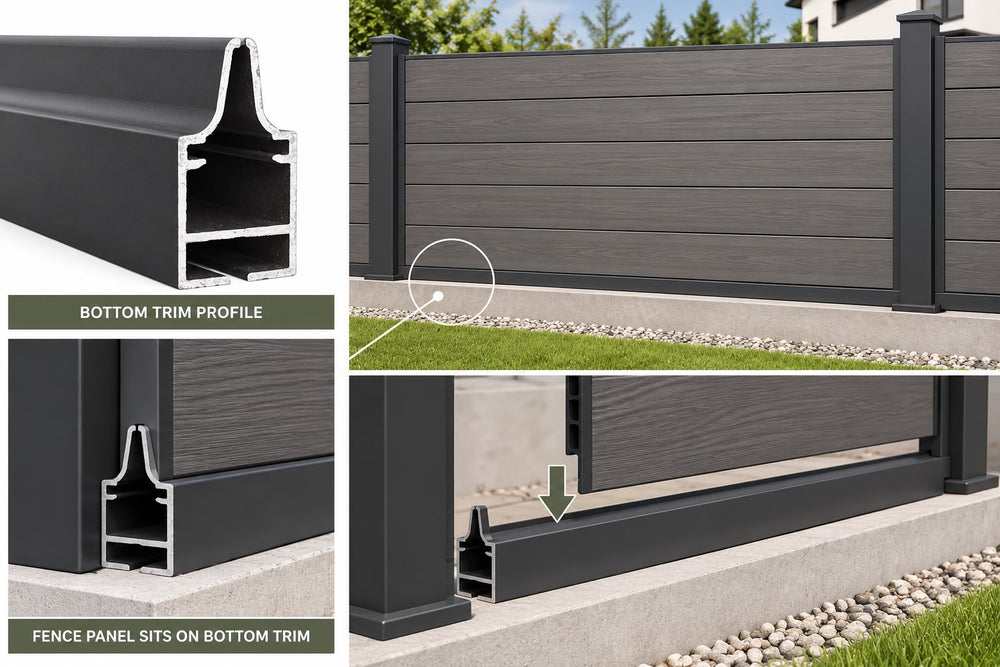 Fence Aluminium Bottom Trim for composite fencing installation