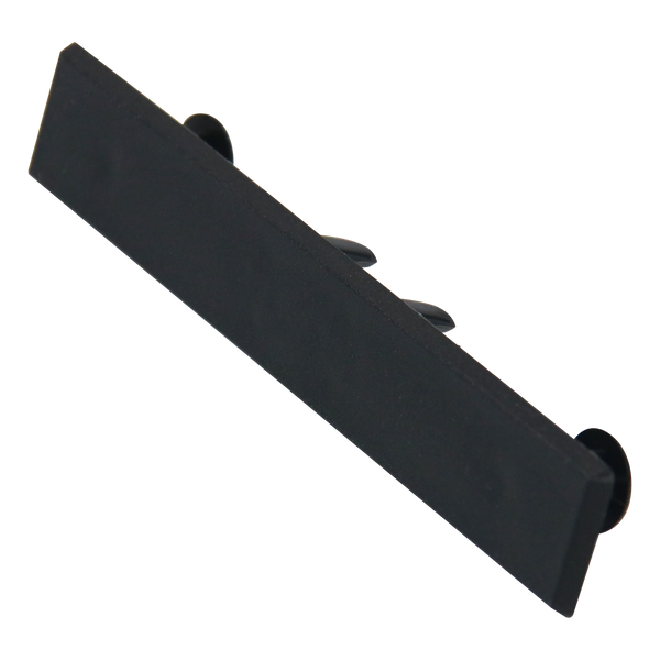Charcoal composite decking end caps by Neowall for finishing exposed decking board ends