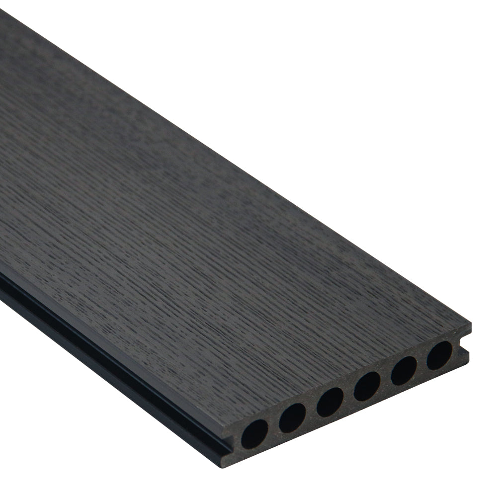 Charcoal and anthracite dual tone co extrusion composite decking board with capped surface